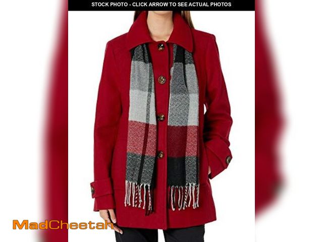 Lot 74-12416924 - London Fog Women's Single-Breasted Wool Blend Coat with Scarf, Red, MED - UNUSED