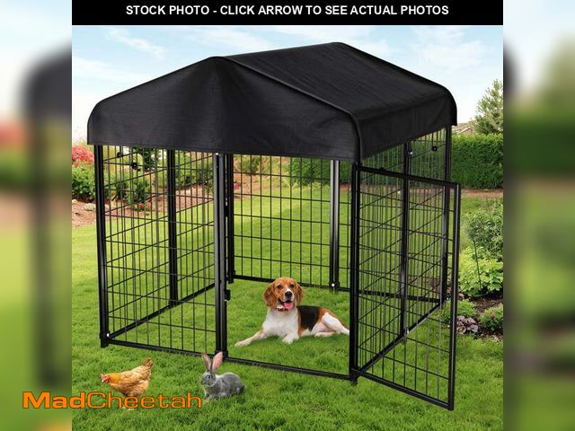 Lot 74-12550313 - Dog Kennel, DOMIPET Large Dog Kennel for Outdoor, 4ft x 4.2ft x 4.5ft Heavy Duty Pet Crate with Oxfo...