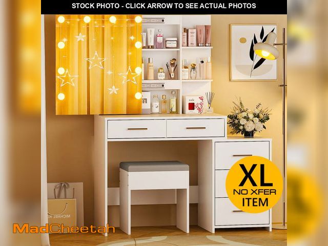 Lot 74-13774864 - Ktaxon Lighted Makeup Vanity Table Set, Dressing Table with Sliding Mirror, Vanity Desk , White - UN...