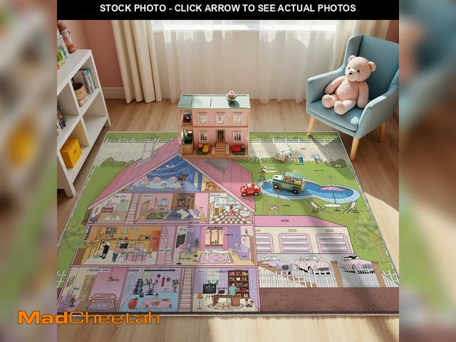 Lot 74-13041112 - 4x6ft Kids Doll House Play Rug,Non-Slip Faux Wool Carpet with Interactive English Words, Educational...