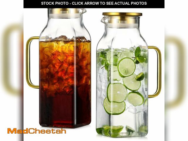 Lot 74-14263385 - 2 Pack 2 Liters/68 oz Square Glass Pitcher with Lid and Handle for Fridge, Iced Tea and Coffee Caraf...