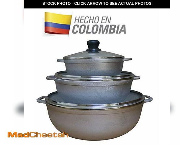 Lot 74-11988523 - IMUSA Caldero Stock Pot with Glass Lid 3pc Set, 1.5/3.5/7 QT, Cast Aluminum, Perfect for Serving Lar...
