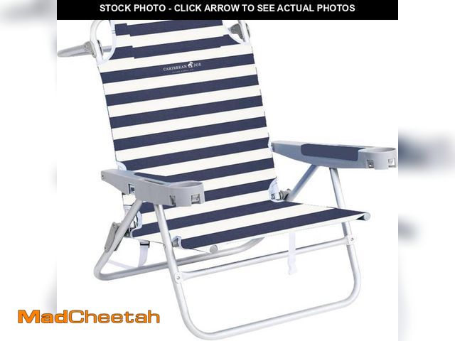 Lot 74-11360162 - CARIBBEAN JOE Folding Beach Chair, 5 Position Portable Backpack Foldable Camping Chair with Headrest...