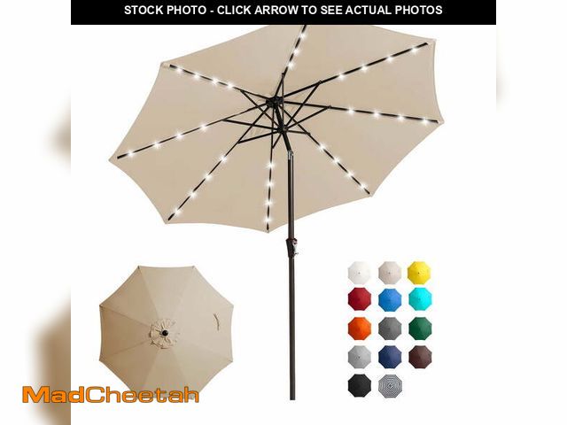 Lot 74-14438211 - FUNDAZE 9FT Solar 32 LED Patio Umbrella w/ Tilt &amp; Crank, 8 Sturdy Ribs, UV Protection Solution-D...