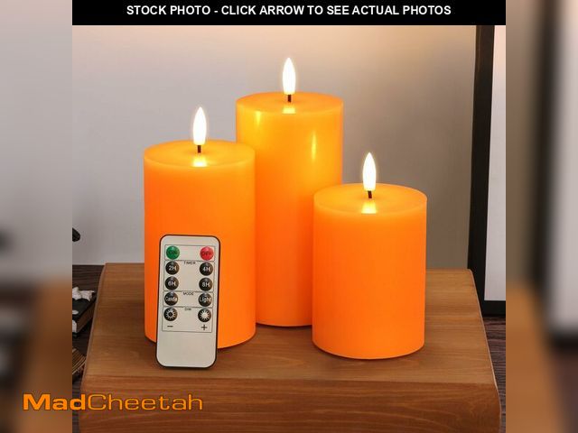 Lot 74-12711702 - Eywamage Orange Halloween Flameless Pillar Candles with Remote, Real Wax Flickering Fall LED Candles...