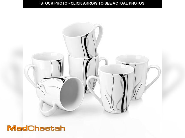 Lot 74-12707090 - VEWEET Ceramic Coffee Mugs Set of 6, 11 OZ Coffee Cups Set with Handle, White Mugs Set Porcelain Cup...