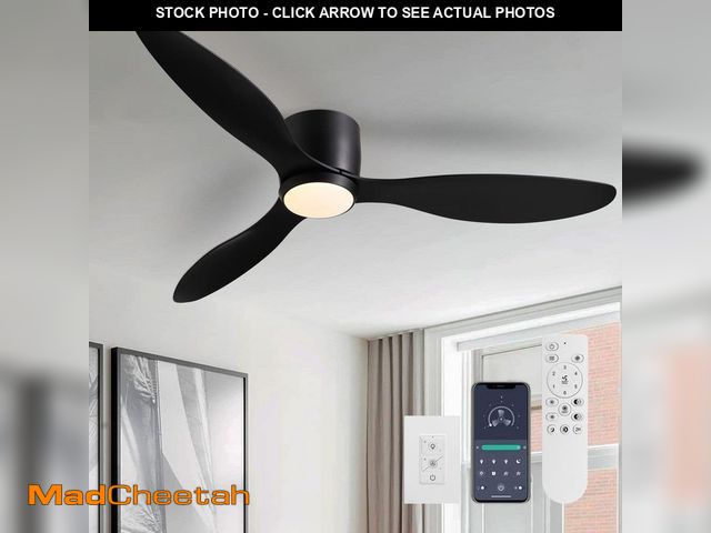 Lot 74-14114334 - WDETR 52 in. Indoor Black Low Profile 3-Blades Ceiling Fans with Light Reversible Rotation and Remot...