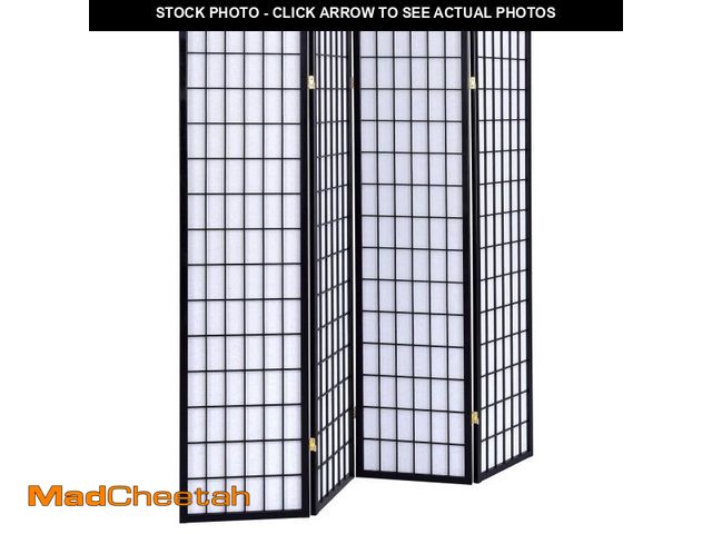 Lot 74-12161135 - Black 4-Panel White Folding Screen ( CRACKED)  - UNUSED
