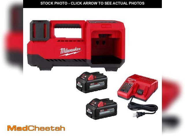Lot 74-14343475 - Milwaukee M18 18-Volt Lithium-Ion Cordless Inflator with Two 6.0Ah Batteries and Charger - UNUSED