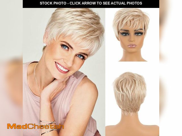 Lot 74-13628347 - Nuxovin Breathable Lightweight Blonde Wigs Human Hair Short Pixie Straight Cut Heat Resistant Cap fo...
