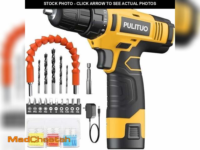 Lot 74-14434493 - PULITUO 12V Cordless Power Drill Set with Battery and Charger, 3/8" Keyless Chuck, 21+1 Torque Setti...