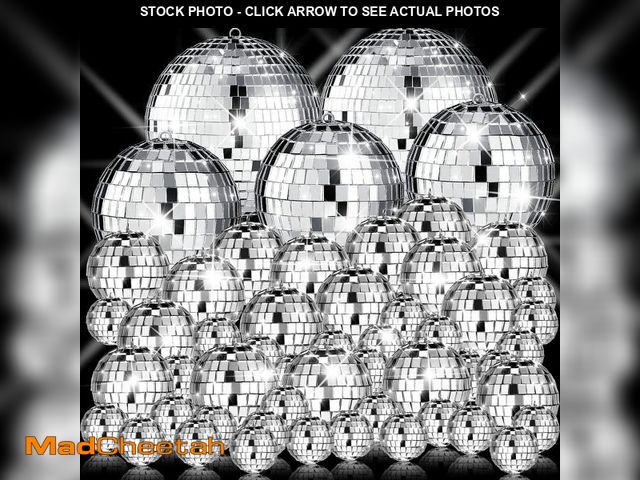 Lot 74-14302604 - Sumind 50 Pcs Disco Balls Decor Silver Mirror Disco Balls Hanging Decor Assorted Reflective Wedding ...