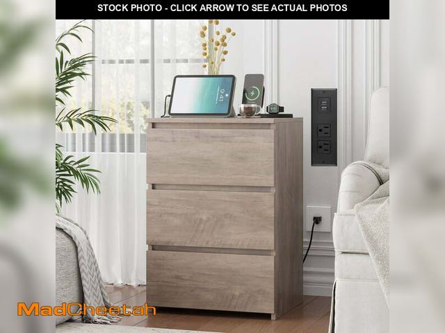 Lot 74-12780824 - Homfa 3 Drawers Nightstand with Charging Station, Side Table with Storage for Living Room, Bedside N...
