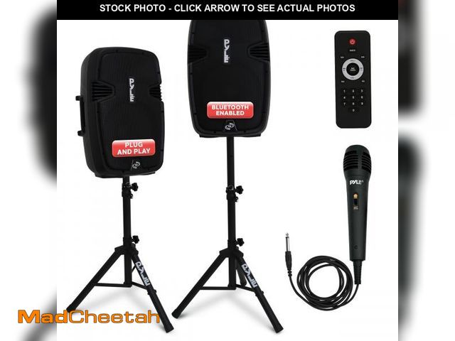 Lot 74-12539902 - Pyle Wireless Portable PA System Kit - 1800W Peak, Bluetooth Compatible, Active + Passive Pair For I...