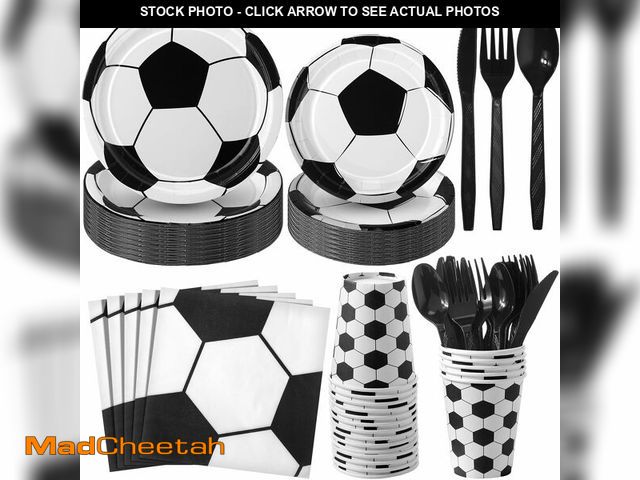 Lot 74-12700018 - Domensi 280 Pcs Sports Party Paper Plates and Napkins Paper Cups Plastic Knives Forks Spoons Disposa...