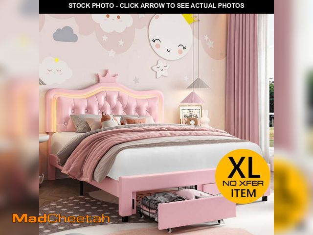 Lot 74-14071264 - Homfa Full Size Bed, LED Upholstered Bed with Adjustable Crystal Button Tufted Crown Headboard, Soft...