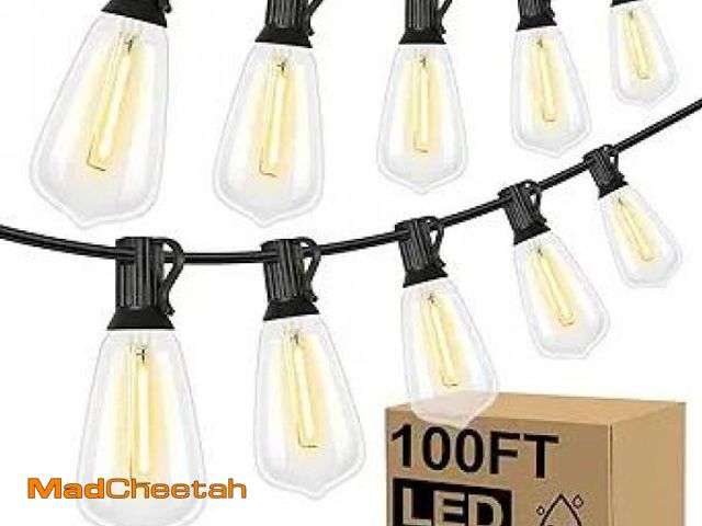 Lot 74-12126822 - Brightever LED Outdoor String Lights 100FT Patio Lights with 52 Shatterproof ST38 Vintage Edison Bul...