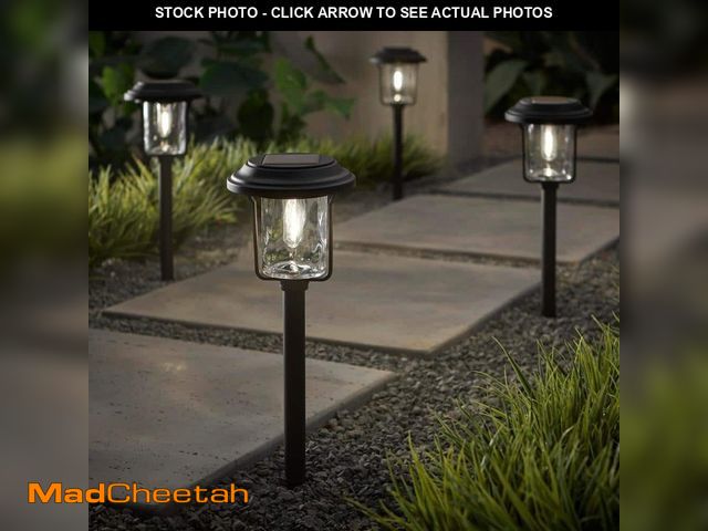 Lot 74-14364082 - Hampton Bay Laurelview 14 Lumen Black LED Weather Resistant Outdoor Solar Path Light with Glass Lens...