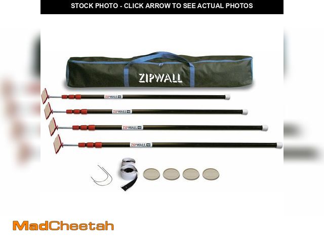 Lot 74-13734103 - ZIPWALL ZP4 ZipPole 10 Foot Spring Barrier (Pack of 4) Loaded Poles for Dust Barriers, 4 Pack, Black...