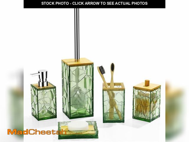 Lot 74-13625083 - GAHEFY Sage Green Bathroom Accessories Set, Toothbrush Holder, Soap Dispenser, Cotton Swabs Holder, ...