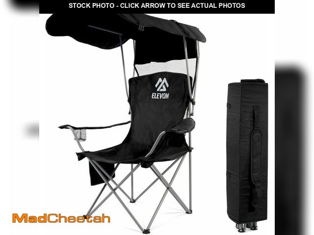 Lot 74-12632971 - Elevon Camping Chair, Oversized Folding Chair with Canopy, Portable Outdoor Chair with Arms, Cup Hol...