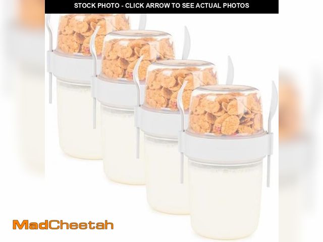 Lot 74-12326121 - EYNEL 4 Pack On The Go 22 oz Breakfast Cups with Lids and Spoon, Reusable Cereal Yogurt Cup with Top...