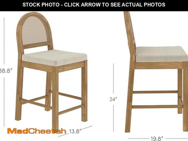 Lot 74-12284855 - Nathan James Bailey Boucle Upholstered Rattan Bar Stool, Counter Height Stool with Natural Rattan Wo...