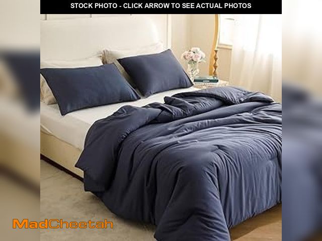 Lot 74-12126981 - ROSGONIA King Size Comforter Set Navy Blue, 3pcs (1 Blue Comforter &amp; 2 Pillowcases), All Season ...