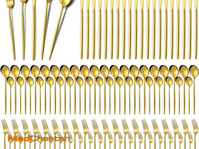 Lot 74-11908182 - Meanplan 200 Pcs Gold Silverware Set Stainless Steel Flatware Set Cutlery with Knives Spoons and For...