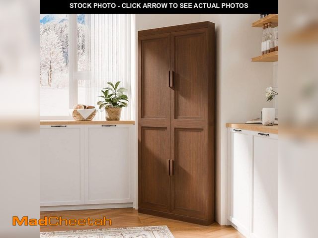 Lot 74-13866812 - Lirago Solid Wood Light Walnut 72 in. H Corner Cabinet Storage Cabinet with Adjustable Shelves - UNU...
