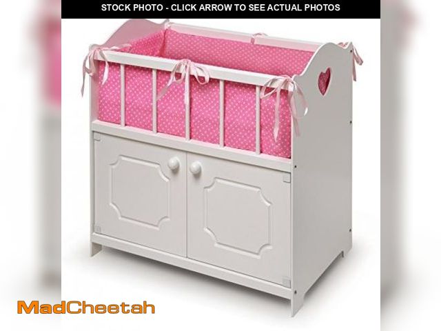 Lot 74-12399535 - Badger Basket Wooden Baby Doll Crib with Bedding and Storage - Wooden Bed with Blanket, Pillow, and ...