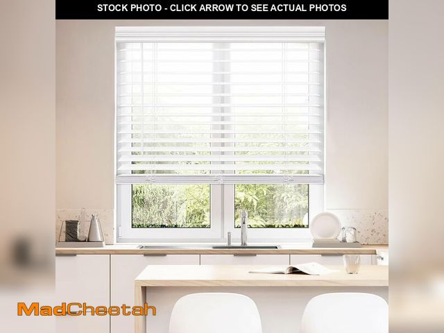 Lot 74-14201234 - White Cordless Faux Wood Blinds for Windows with 2 in. Slats - 30.5 in. W x 64 in. L (Actual Size 30...