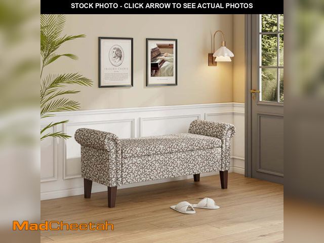 Lot 74-12639035 - Wallen Tan Curly Vine Fabric Traditional Rolled Arm Rectangular Storage Bench 56.5 in. Ottoman with ...