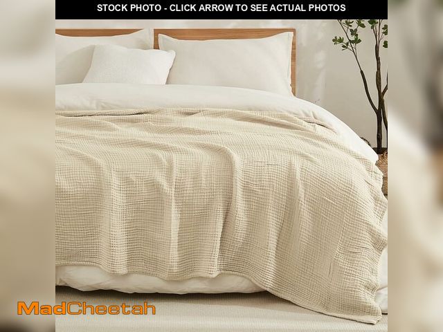 Lot 74-14208273 - EMME Cotton Blanket King Size for Bed Soft Muslin Blankets 108"x90" Beige Lightweight Breathable Lay...