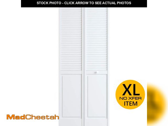 Lot 74-13770054 - Veranda 30 in. x 80 in. Louver/Panel Solid Core White Painted Pine Wood Bi-fold Door with Hardware -...