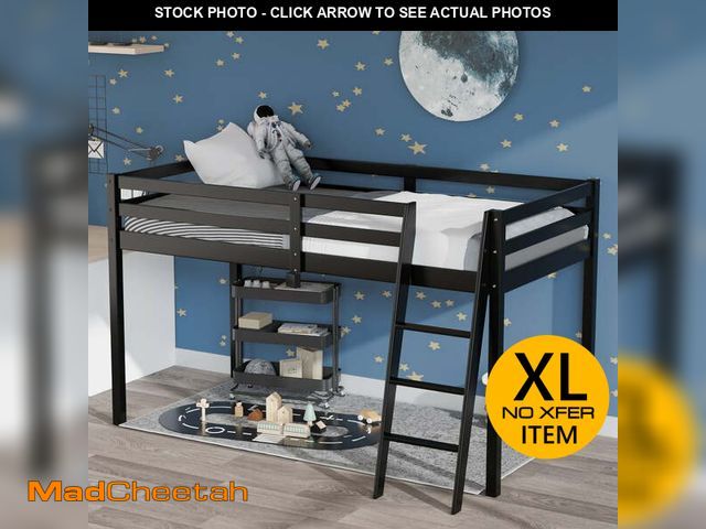 Lot 74-13766134 - Zimtown Full Size Junior Low Loft Bed with Stairs, White Wood Bunk Bed Frame, No Box Spring Required...