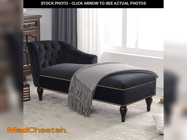 Lot 74-14292641 - Harper &amp; Bright Designs Black Velvet Right Arm Facing Chaise Lounge with Button-Tufted Arm and N...