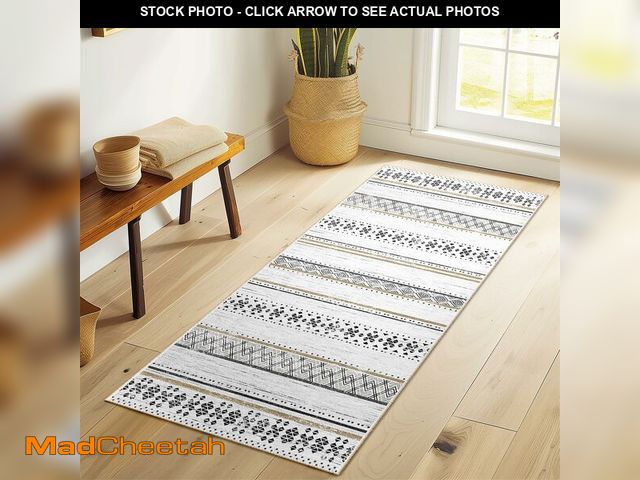 Lot 74-12709898 - BESTSWEETIE 2x6 Area Rugs for Living Room Washable Moroccan Farmhouse Neutral Geometric Low Pile Non...