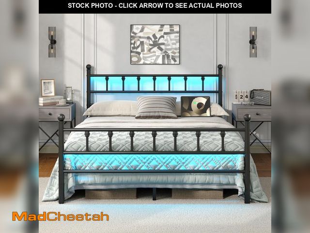 Lot 74-12541871 - (MISSING HARDWARE) Sevenvanity Full Size Classic Metal Platform Bed Frame,Twin Bed with LED Lights H...