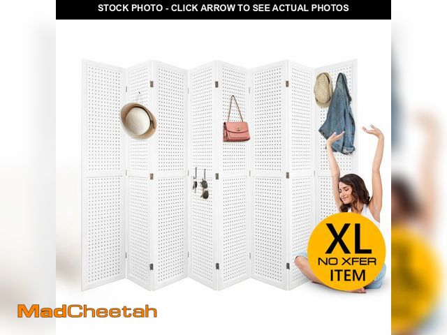 Lot 74-12689375 - (MISSING HARDWARE) Lyngins 8 Panel Room Divider, 5.6FT Wooden Pegboard Display Folding Privacy Scree...