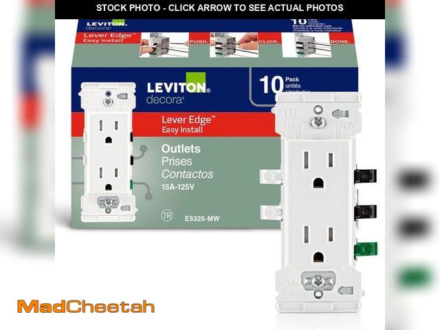 Lot 74-14353501 - Leviton Decora Lever Edge Easy Install 15 Amp 125 V Tamper Resistant Duplex Outlet/Receptacle, White...