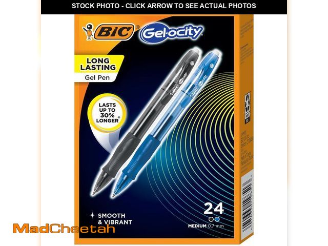 Lot 74-12698791 - BIC SUPER SMOOTH Gel-ocity gel pens, Bulk Pack Of 24 Ink Pens, 12 Black And 12 Blue Retractable Gel ...