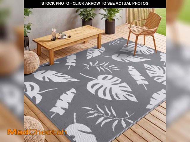 Lot 74-12487711 - MeyJey Outdoor Rug, 6'x9' Reversible Waterproof Area Rug, Plastic Mat for RV Patio Camping, Gray - U...