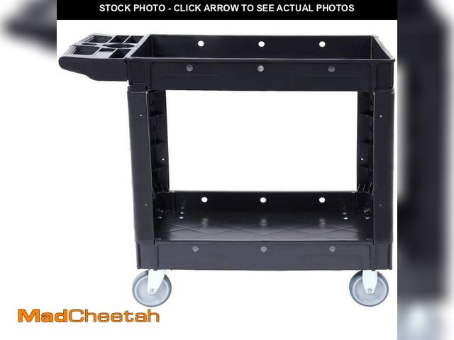 Lot 74-14307093 - SKYSHALO Utility Service Cart, 2 Shelf 550 LBS. Heavy Duty Plastic Rolling Utility Cart, 360ÃÂ° Swi...