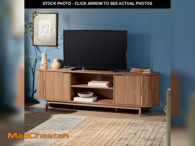 Lot 74-12402319 - 70 in. Modern Mocha Reeded Wood TV Stand with 4 Reeded Doors (Max TV Size 70 in.) - UNUSED