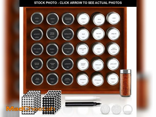 Lot 74-12864333 - BOURBON &amp; BARREL Wooden Spice Rack Organizer with Glass Jars | Stainless Steel Lids | Bamboo Cou...