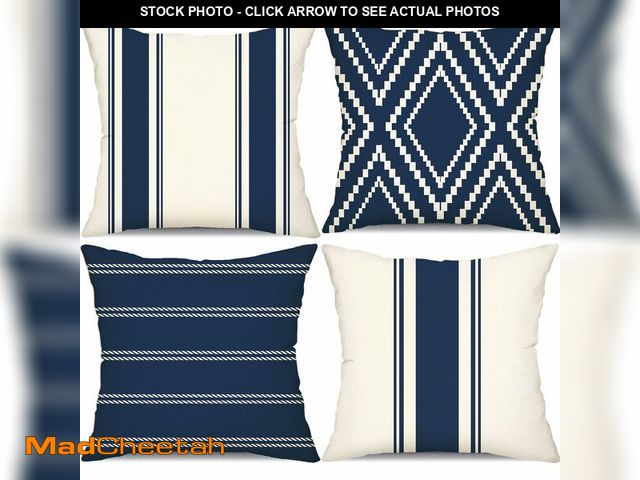Lot 74-14266305 - DFXSZ Outdoor Pillow Covers 18x18 Inch Set of 4 Navy Blue Waterproof Modern Geometry Throw Pillows O...