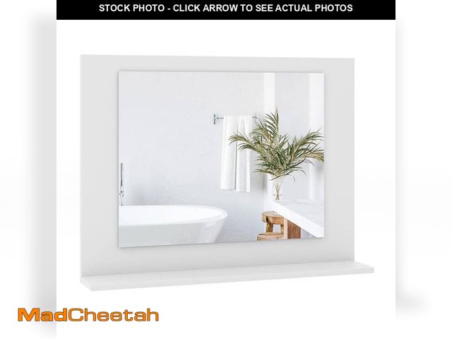 Lot 74-12856553 - Gymax 23.5 in. W x 17.5 in. H Rectangle Wood Frame Bathroom Mirror w/Shelf in White - UNUSED