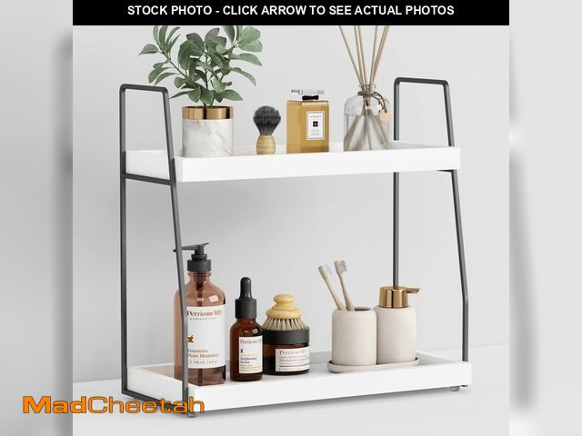 Lot 74-12711983 - Forbena 2 Tier Bathroom Counter Organizer, White and Grey Coffee Bar Organizer for Countertop, Wood ...