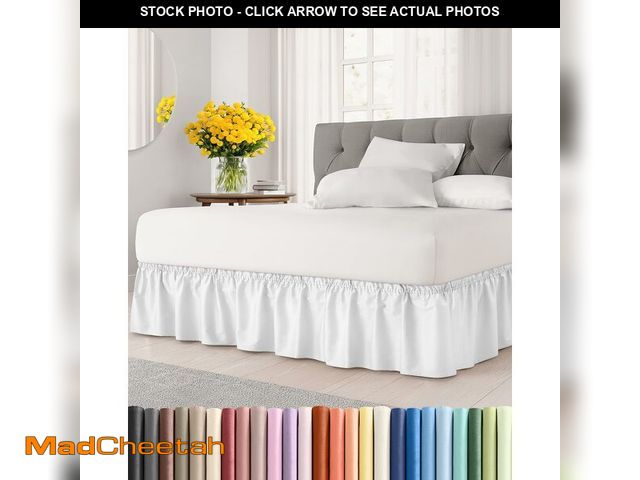 Lot 74-13956103 - Wrap Around Dust Ruffle Bed Skirt - White - for King Size Beds with 15 Inch Drop - Easy Fit Elastic ...